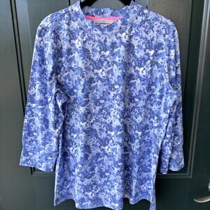 NEW Isaac Mizrahi Live! QVC Soho Printed 3/4 Sleeve Top Sz M Blue Floral Soft